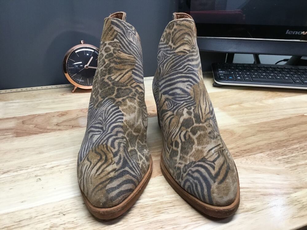 Free People Charm Double V Ankle Boots Women's 5.5 Animal Print Stacked Heel